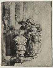 Beggars Receiving Alms at the Door of a House, 1648. Creator: Rembrandt van Rijn (Dutch, 1606-1669).