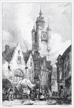 Bergues: La Tour du marché, 1824. Creator: Richard Parkes Bonington (British, 1802-1828).