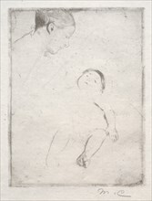 Bill Lying on his Mother's Lap, c. 1889. Creator: Mary Cassatt (American, 1844-1926).