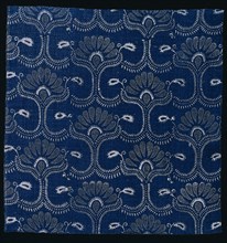 Blue Indigo Resist Print with Stylized Leaf Design, 1790. Creator: Unknown.