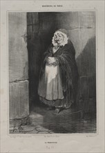 Bohemians of Paris, plate 15: The Pedestrain (or The Large Sick Woman), 1841. Creator: Honoré Daumier (French, 1808-1879).