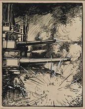 Bombe explosant sur un cuirasse aux canons braques, 1914. Creator: Auguste Louis Lepère (French, 1849-1918).