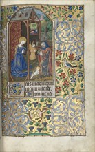 Book of Hours (Use of Rouen): fol. 56r, Adoration with Shepherds/Nativity, c. 1470. Creator: Master of the Geneva Latini (French, active Rouen, 1460-80).