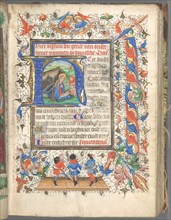 Book of Hours (Use of Utrecht): fol. 14r, Initial with The Nativity, c. 1460-1465. Creator: Master of Gijsbrecht van Brederode (Netherlandish); Master of the Boston City of God (Netherlandish).