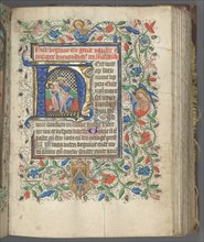 Book of Hours (Use of Utrecht): fol. 63r, Initial with Holy Trinity, c. 1460-1465. Creator: Master of Gijsbrecht van Brederode (Netherlandish); Master of the Boston City of God (Netherlandish), and.