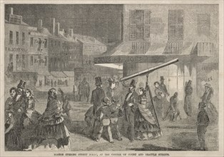 Boston Evening Street Scene, at Corner of Court and Brattle Streets, 1857. Creator: Winslow Homer (American, 1836-1910).