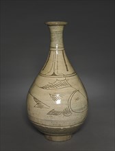 Bottle with Incised and Sgraffito Fish Design, 1400s-1500s. Creator: Unknown.