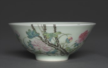 Bowl with Bamboo, Tree Peony, and Swallow, 1723-1735. Creator: Unknown.