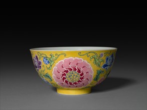 Bowl with Floral Sprays and Inscribed Medallions, 19th Century. Creator: Unknown.