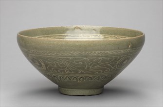 Bowl with Inlaid Waterfowl, Willow, and Reed Design, 1300s. Creator: Unknown.