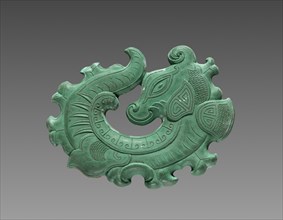 Box with Ink Cakes: Green Ink Cake in Shape of Coiled Dragon, 1795-1820. Creator: Unknown.
