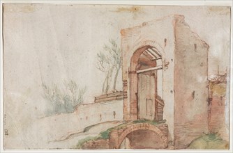 Bridge and Gate (verso), c. 1600. Creator: Abraham Bloemaert (Dutch, 1564-1651).