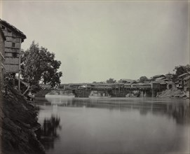 Bridge of Shops, Srinagar, Kashmir, 1864. Creator: Samuel Bourne (British, 1834-1912).
