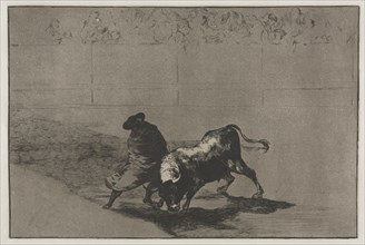 Bullfights: The Very Skilful Student of Falces, Wrapped in his Cape, Tricks the Bull..., 1876. Creator: Francisco de Goya (Spanish, 1746-1828).