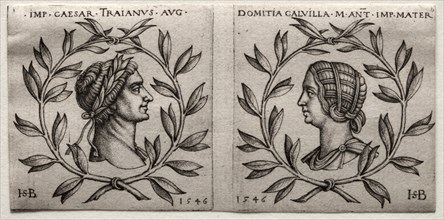 Busts of Emperor Trajan and Domitia Calvilla, 1546. Creator: Hans Sebald Beham (German, 1500-1550).