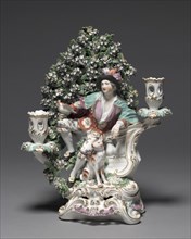 Candelabrum with Shepherd and Dog Figure, c. 1775. Creator: Derby Porcelain Factory (Chelsea-Derby Period).