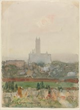 Canterbury Cathedral (recto); Hands Holding a Book (verso), 1889. Creator: Childe Hassam (American, 1859-1935).