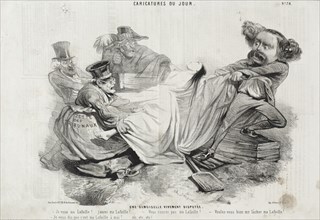 Caricature du Jour: No. 78, Un Demoisellevivement diisputée. Creator: Charles-Émile Jacque (French, 1813-1894).