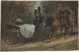 Carriage in the Bois de Boulogne, 1800s. Creator: Constantin Guys (French, 1805-1892).