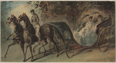 Carriage in the Bois de Boulogne, 1800s. Creator: Constantin Guys (French, 1805-1892).