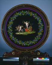 Center Table with Micromosaic Top, "Love Triumphant", table c. 1865; top c.1830-50. Creator: Agostino Francesangeli (Italian); Herter Brothers (American), attributed to.