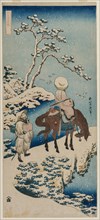 Chinese Official Pausing on a Bridge to View the Snow..., 1834-1835. Creator: Katsushika Hokusai (Japanese, 1760-1849).