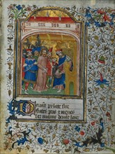 Christ before Pilate: Leaf from a Book of Hours (2 of 6 Excised Leaves), c. 1420-1430. Creator: Henri d'Orquevaulx (French); Workshop, or.