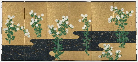 Chrysanthemums by a Stream, late 1700s-early 1800s. Creator: Ogata Korin (Japanese, 1658-1716), follower of.