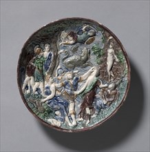 Circular Plate with Perseus and Andromeda, late 1500s. Creator: Bernard Palissy (French, 1510-1589), circle of.