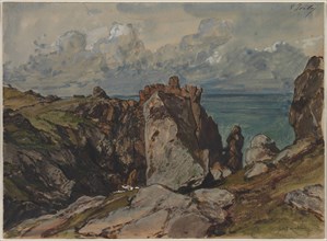 Cliffs by the Sea at Cézembre, Brittany, c. 1830. Creator: Eugène Isabey (French, 1803-1886).