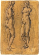 Copy of an Antique Statue of a Standing Woman (two views), over a Sketch of a Putto, 1570s. Creator: Jacopo Chimenti (Italian, c. 1554-1640).