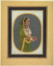 Court lady pouring wine, c. 1760; borders c. 1830s. Creator: Muhammad Rizavi Hindi (Indian, active mid-1700s), attributed to.