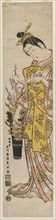 Courtesan Reading a Poem Slip Tied to Flowers in a Vase, mid-1740s. Creator: Ishikawa Toyonobu (Japanese, 1711-1785).
