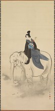 Courtesan Riding an Elephant (Parody of the Bodhisattva Fugen), 19th century. Creator: Kuwagata Keisai (Japanese, 1764-1824).