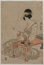 Courtesan Seated at a Writing Table, c. late 1790s. Creator: Utagawa Toyohiro (Japanese, 1733-1828).