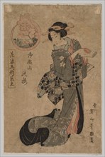 Courtesan with Sake Cup and Scroll, 1787-1867. Creator: Kikugawa Eizan (Japanese, 1787-1867).
