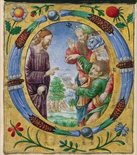 Cutting from a Missal: Initial O with Christ Performing an Exorcism, c. 1520. Creator: Matteo da Milano (Italian).