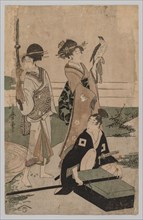 Daimio and his Retinue Crossing a Stream in Plain Near Fuji, 1753-1806. Creator: Kitagawa Utamaro (Japanese, 1753?-1806).