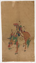 Daoist Immortal on a Kilin and Two Attendants, late 1800s. Creator: Sa Lin Pun (Korean).