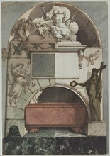 Design for a Fresco of an Artist's Tomb in the Certosa of Bologna (recto), c. 1810-1820. Creator: Pietro Fancelli (Italian, 1764-1850).
