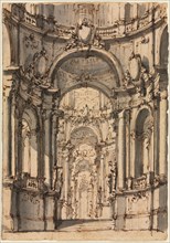 Design for a Stage Set: Interior of a Palace with Arcades, mid 1700s. Creator: Giovanni Battista III Natali (Italian, 1698-1765).