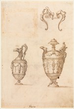 Design for Two Vases and an Ornament (recto), mid 1500s. Creator: Luzio Romano (Italian, active 1528-75).