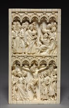 Diptych with Scenes from the Life of Christ (left wing: Raising of Lazarus and Crucifixion), c. 1350 Creator: Unknown.