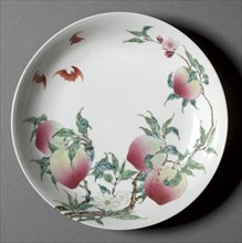 Dish with Bats and Peaches, 1723-35. Creator: Unknown.