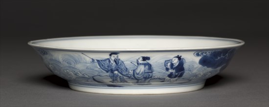 Dish with Laozi Riding a Water Buffalo (interior); Pavilion and Immortals in Rocky Landscape..., 172 Creator: Unknown.