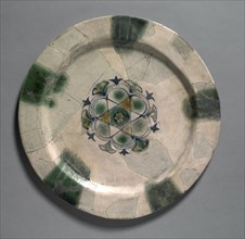 Earthenware Dish Painted Blue with Splashes of Green and Yellow, 830-900. Creator: Unknown.