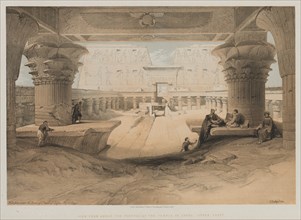 Egypt and Nubia, Volume I: View from Under the Portico of the Temple of Edfou, Upper Egypt, 1847. Creator: Louis Haghe (British, 1806-1885); F.G.Moon, 20 Threadneedle Street, London.