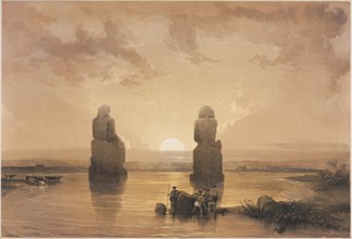 Egypt and Nubia, Volume II: Statues of Memnon at Thebes, during the Inundation, 1848. Creator: Louis Haghe (British, 1806-1885); F.G. Moon, 20 Threadneedle Street, London.