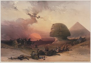 Egypt and Nubia, Volume III: Approach of the Simoon-Desert at Gizeh, 1849. Creator: Louis Haghe (British, 1806-1885); F.G. Moon, 20 Threadneedle Street, London.