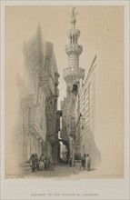 Egypt and Nubia, Volume III: The Minaret of the Mosque El Rhamree, 1848. Creator: Louis Haghe (British, 1806-1885); F.G. Moon, 20 Threadneedle Street, London.